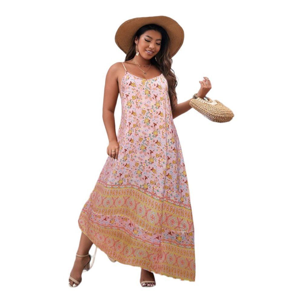 Sleeveless Floral Pink Orange Summer Maxi Dress NEW